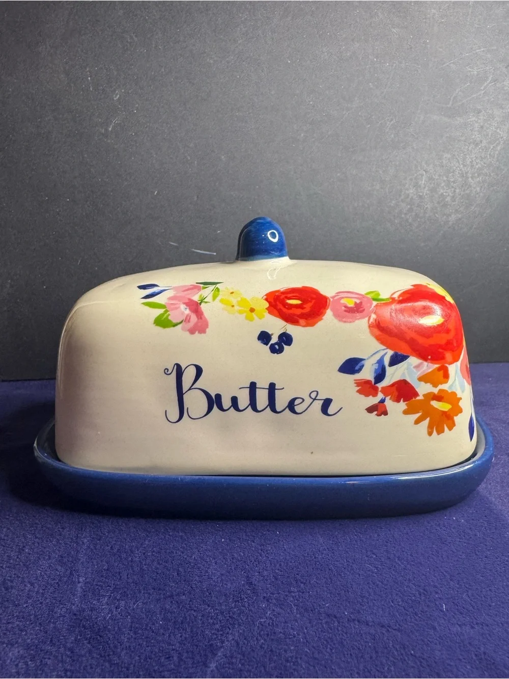 Home Essentials Floral Ceramic Butter Dish Cottagecore